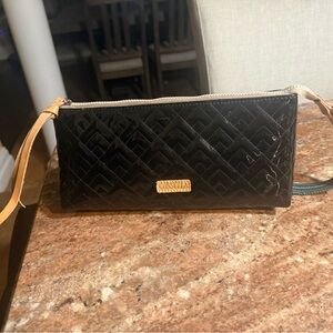 Consuela Black Quilted Clutch with Tan Strap